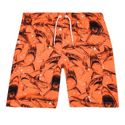 Boys' orange shark print swim shorts